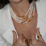 Lucky Pearls + Gold Beaded Necklace