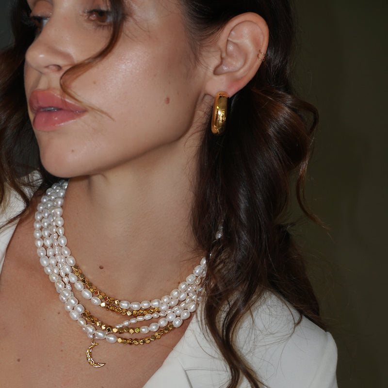 Lucky Pearls + Gold Beaded Necklace