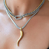Mega Two Tone Lucky Horn Necklace
