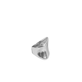 An 18k silver plated stainless steel ring with an irregular shape, presented on a white background.