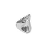An 18k silver plated stainless steel ring with an irregular shape, presented on a white background.