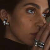 Silver Moon Bloom Stud Earrings