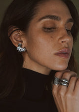 Silver Moon Bloom Stud Earrings
