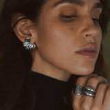 Silver Moon Bloom Stud Earrings