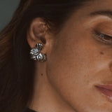 Silver Moon Bloom Stud Earrings