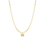 Pave Initial Charm Paperclip Necklace