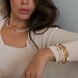A beautiful set of genuine pearls and geometric gold beads bring the perfect finishing touch to any outfit.