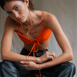 fashion jewelry trendy necklaces. girl wearing cute jewelry.