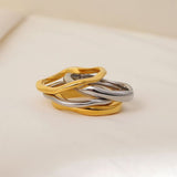 Two Tone Double Stacked Irregular Rings - Thick Gold