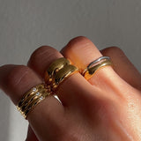 Two Tone Double Stacked Irregular Rings - Thick Gold