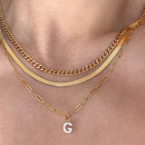 Pave Initial Charm Paperclip Necklace