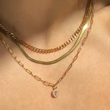 Pave Initial Charm Paperclip Necklace