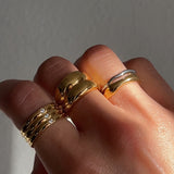 Two Tone Double Stacked Irregular Rings - Thick Silver