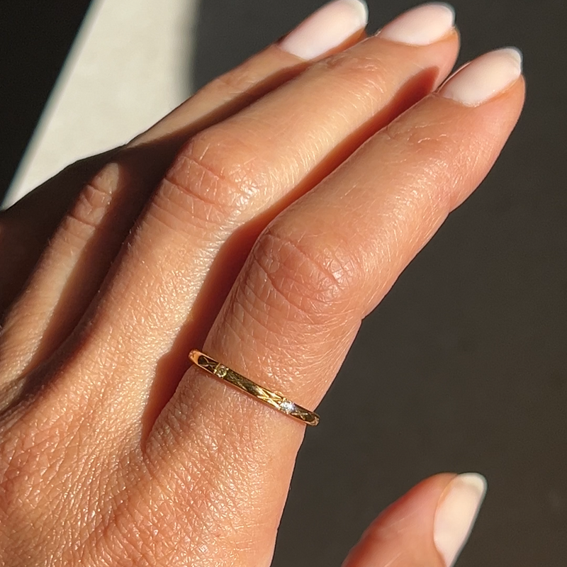 Petite Engraved Stone Band Ring