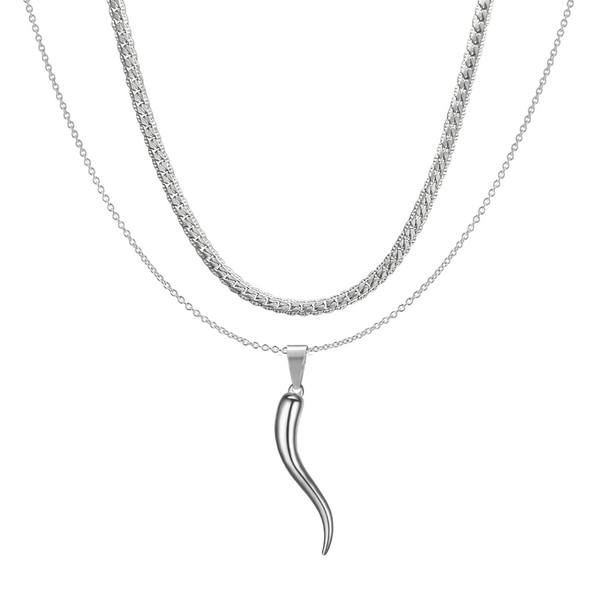 Silver Italian Horn + Soie Necklace Set
