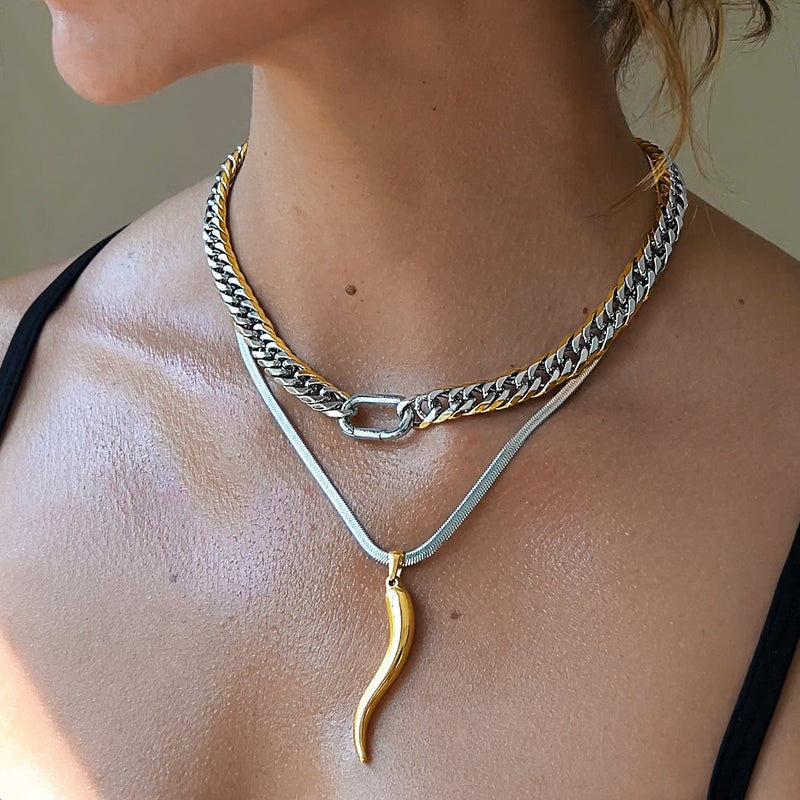 Two Tone Lucky Horn Necklace