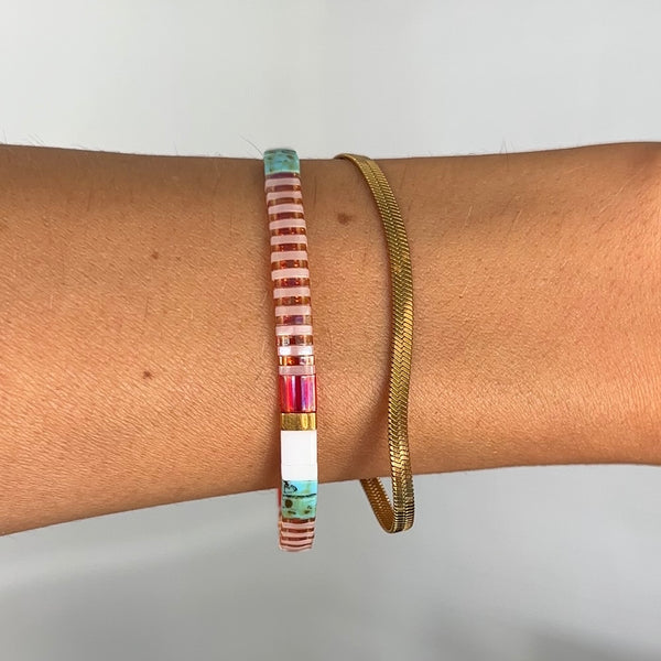 Tila Pink & Turquoise Beaded Bracelet Set