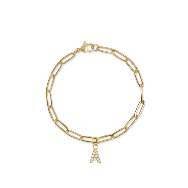 Pave Initial Paperclip Anklet