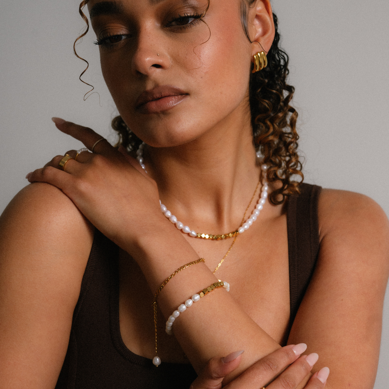 Lucky Pearls + Gold Beaded Necklace