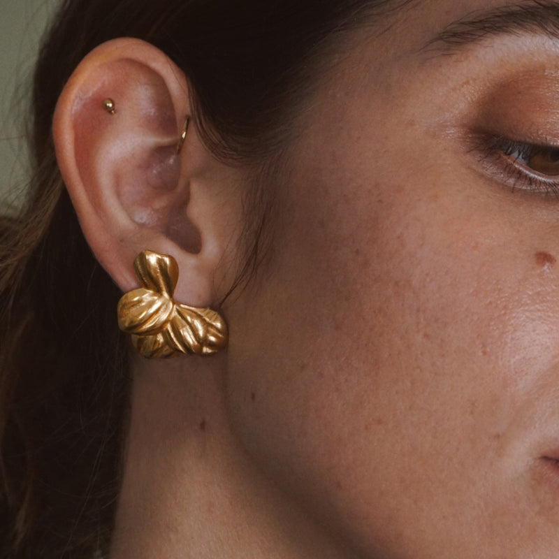 Gold Moon Bloom Stud Earrings