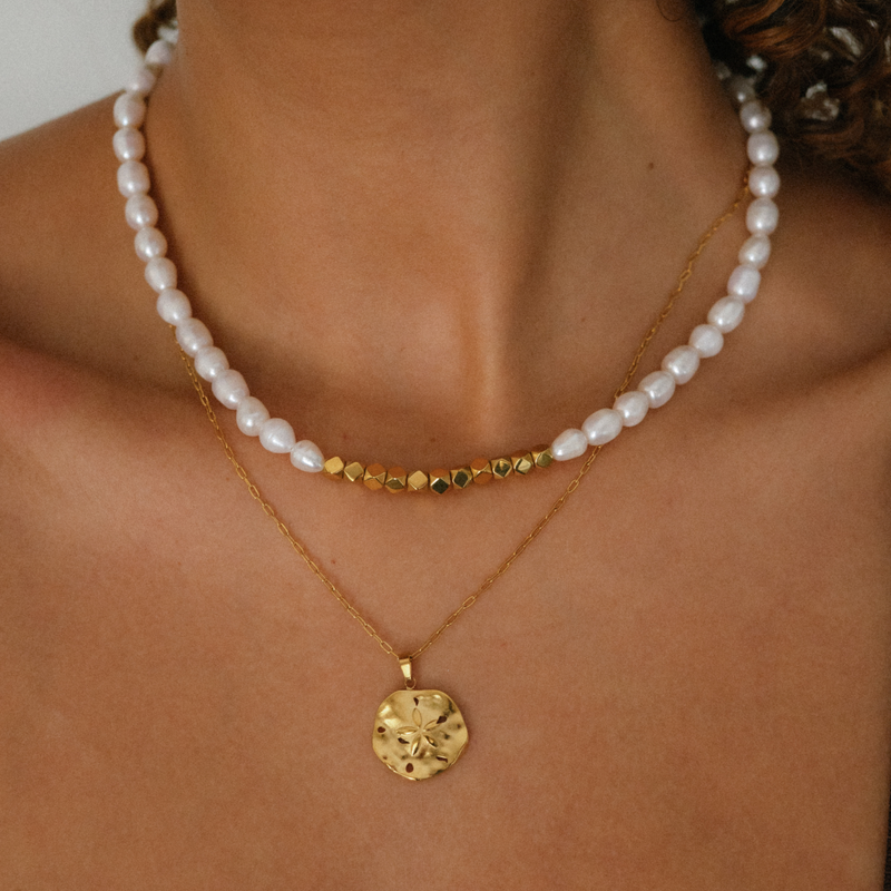 Lucky Pearls + Gold Beaded Necklace