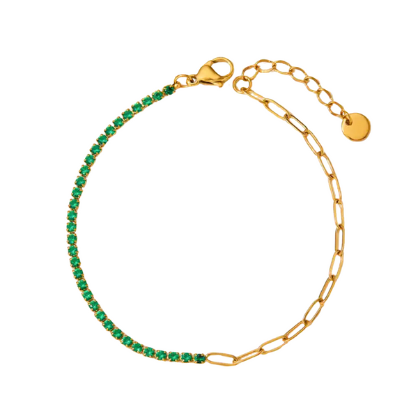 Green Tennis Paperclip Bracelet