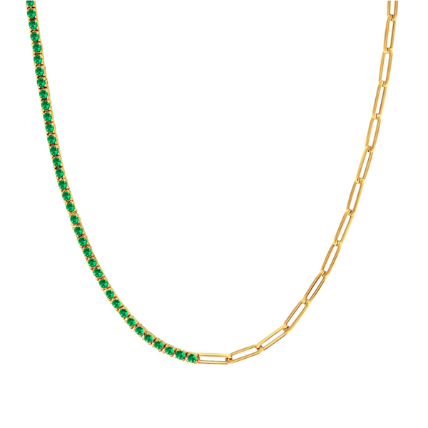 Green Tennis Paperclip Necklace