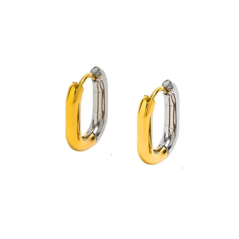 Two Tone Oval Hoop Earrings