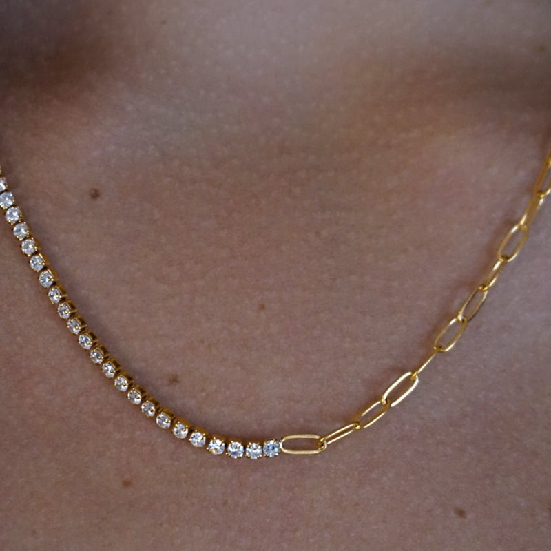 White Tennis Paperclip Necklace