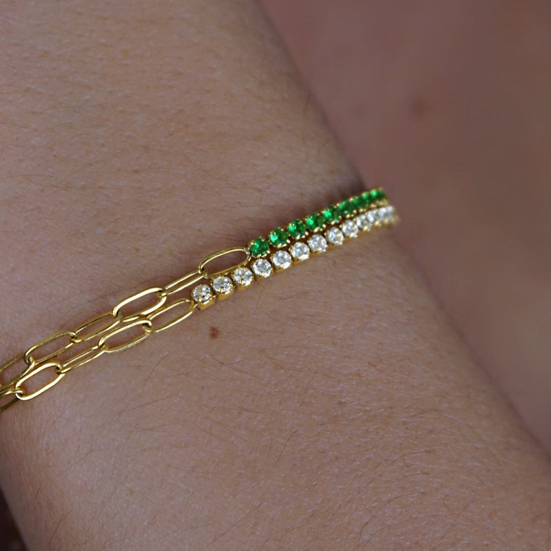 Green Tennis Paperclip Bracelet
