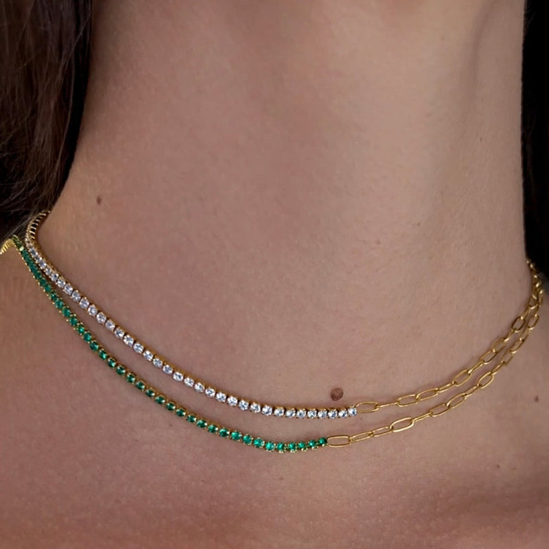 Green Tennis Paperclip Necklace