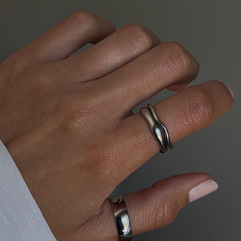 Silver Double Stacked Irregular Rings – Mickey's Girl