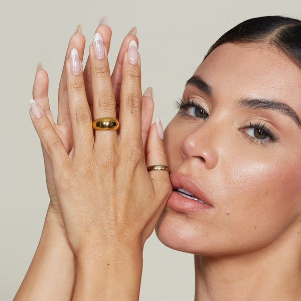 model wearing dome shape ring
