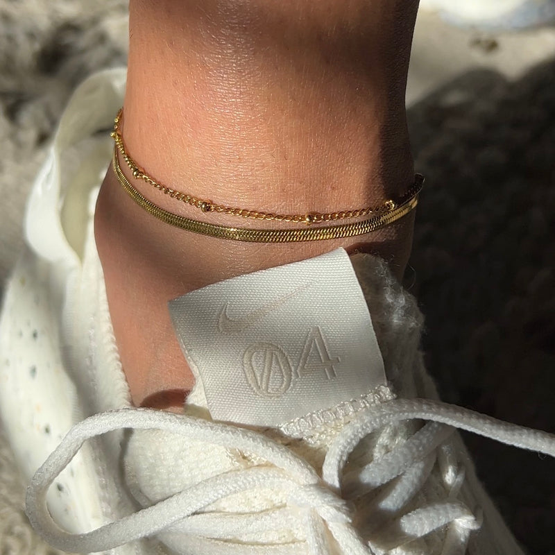 Double Layer Herringbone Chain Anklets