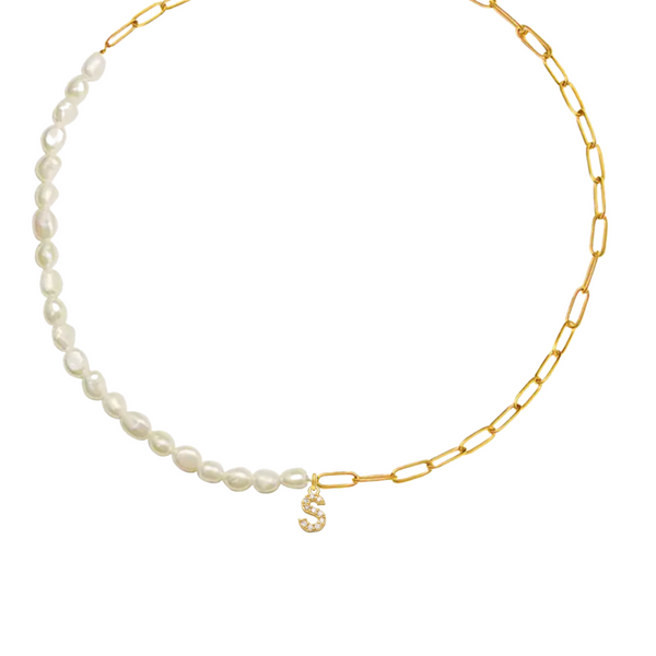 Pave Initial Pearl Set