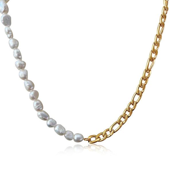 Handmade Grevena Baroque Freshwater Pearl Curb Chain Necklace