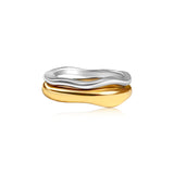 Two Tone Double Stacked Irregular Rings - Thick Gold