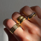 Two Tone Double Stacked Irregular Rings - Thick Gold