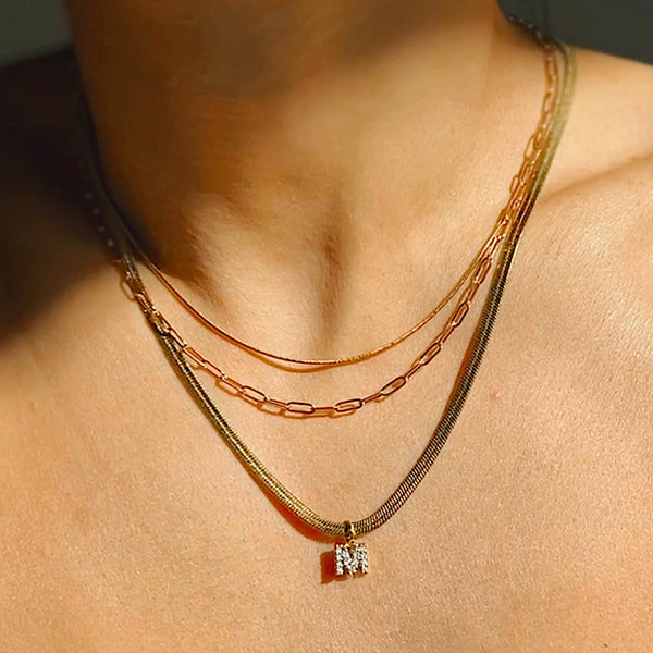 Pave Initial Herringbone Necklace