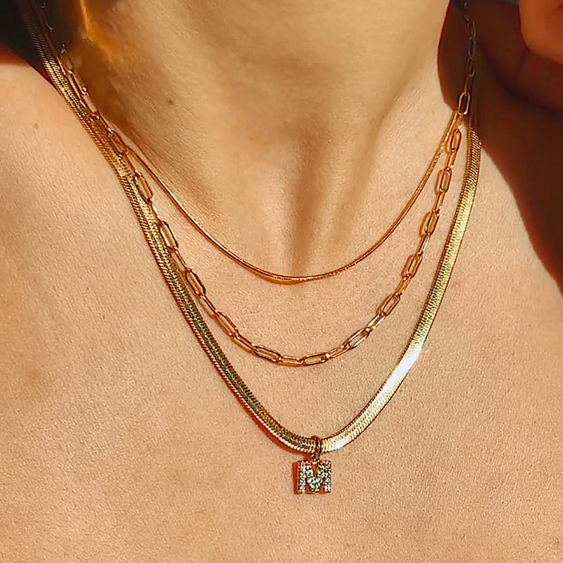 Pave Initial Herringbone Necklace