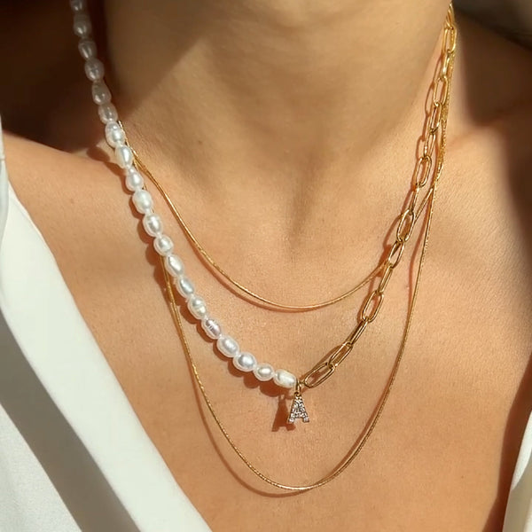 Pave Initial Pearl Set