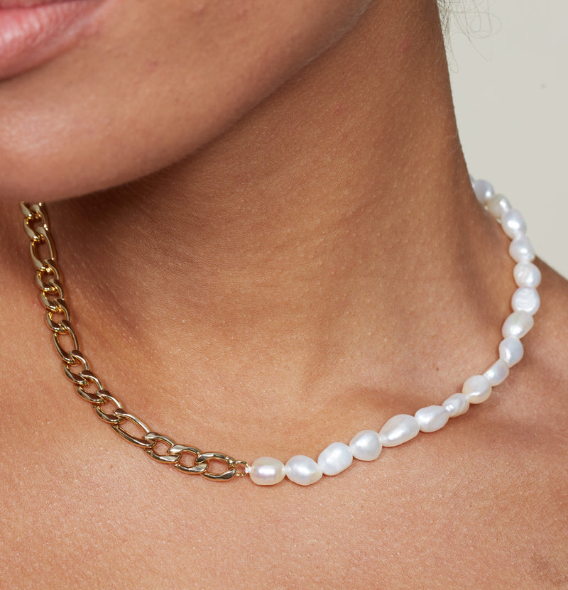 Classy Half Pearl Half Chain Necklace - Etsy